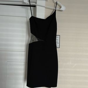 One shoulder black party dress, mini, size 3/4, brand new